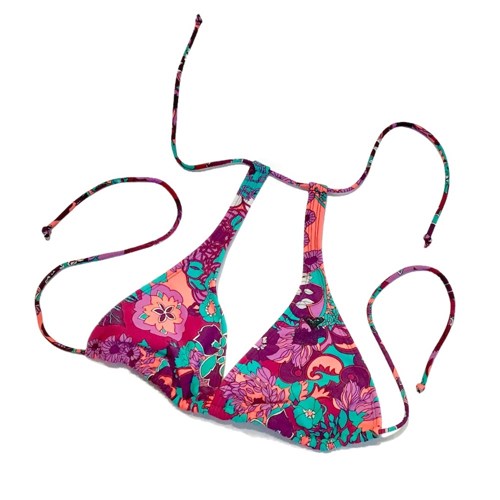Flawless Roxy Neon Floral Halter Bikini Top
